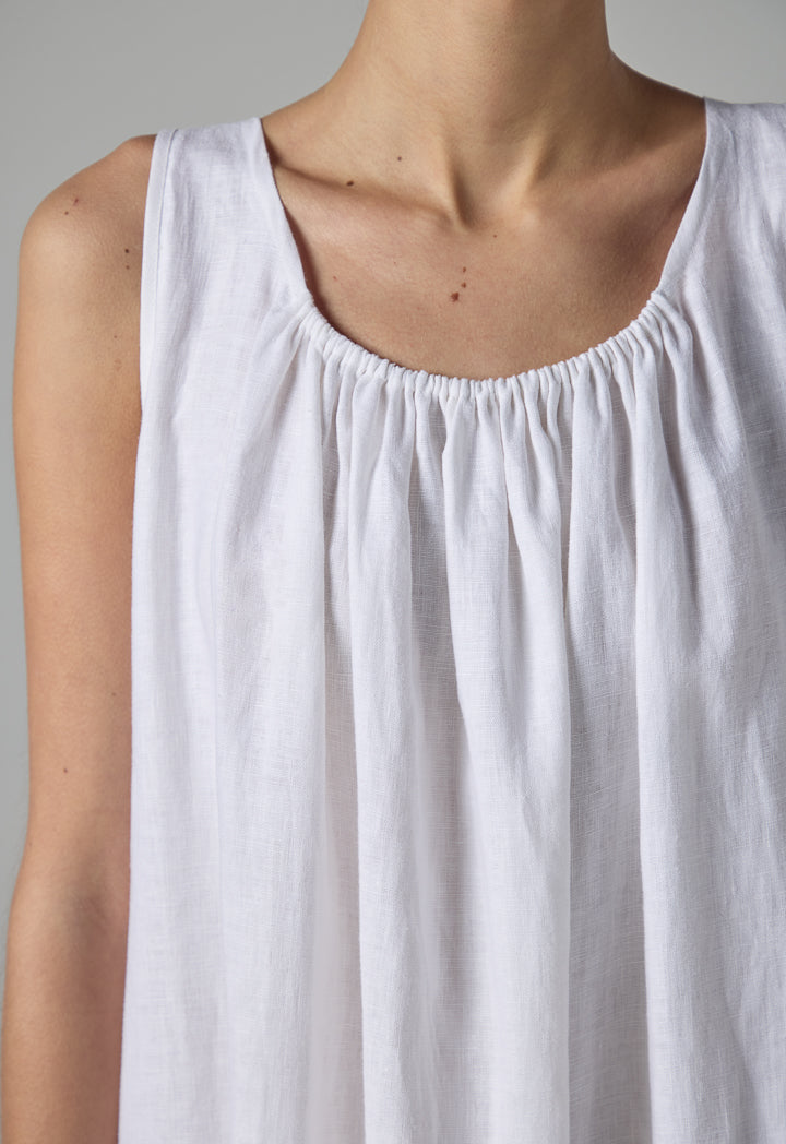 Choice Solid Sleeveless Flared Linen Dress - Ramadan Style Off White