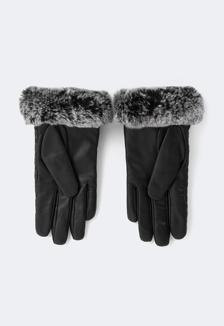 Choice Rabbit Hair Quilted Gloves Black