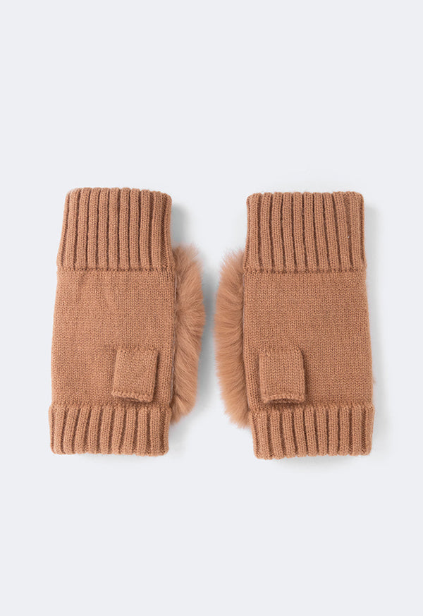 Choice Knitted Faux Fur Gloves Camel