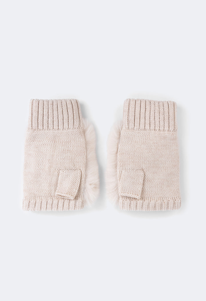 Choice Rabbit Hair Fingerless Gloves Beige