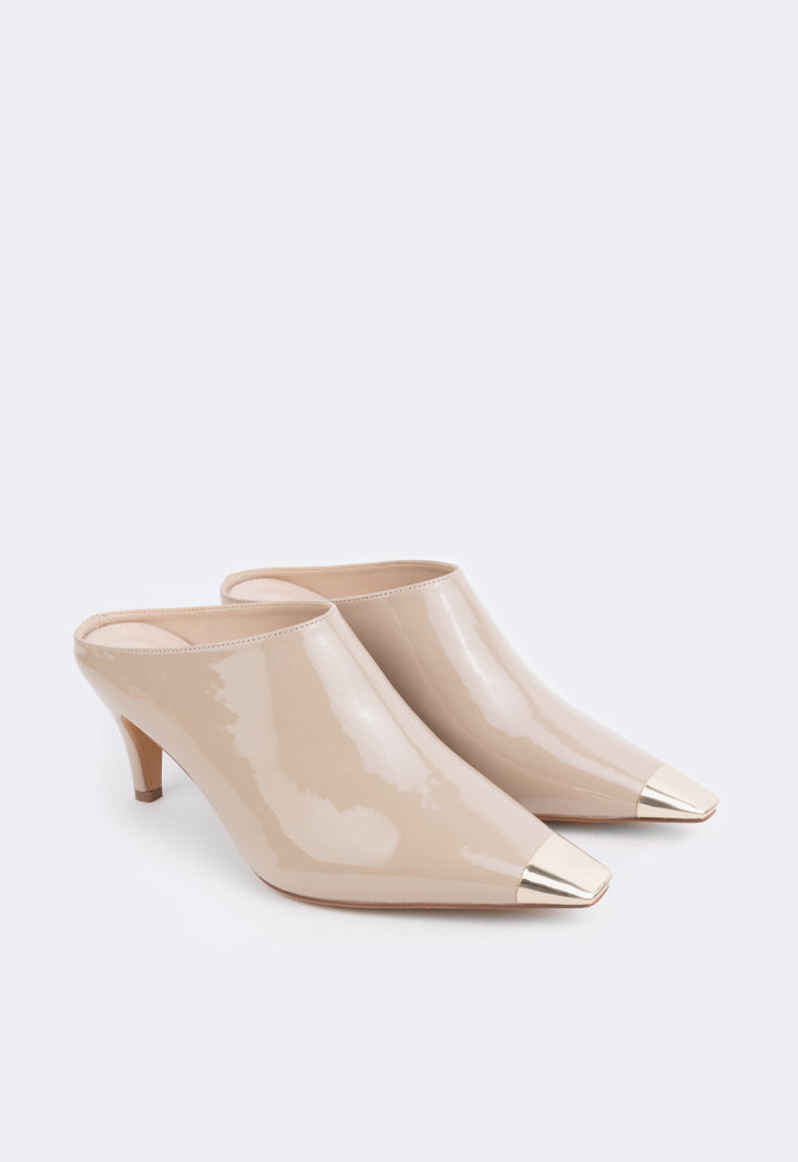 Choice Metallic Toe Mules Beige