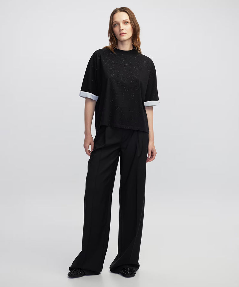 Ipekyol Embroidered Color Block T-Shirt Black