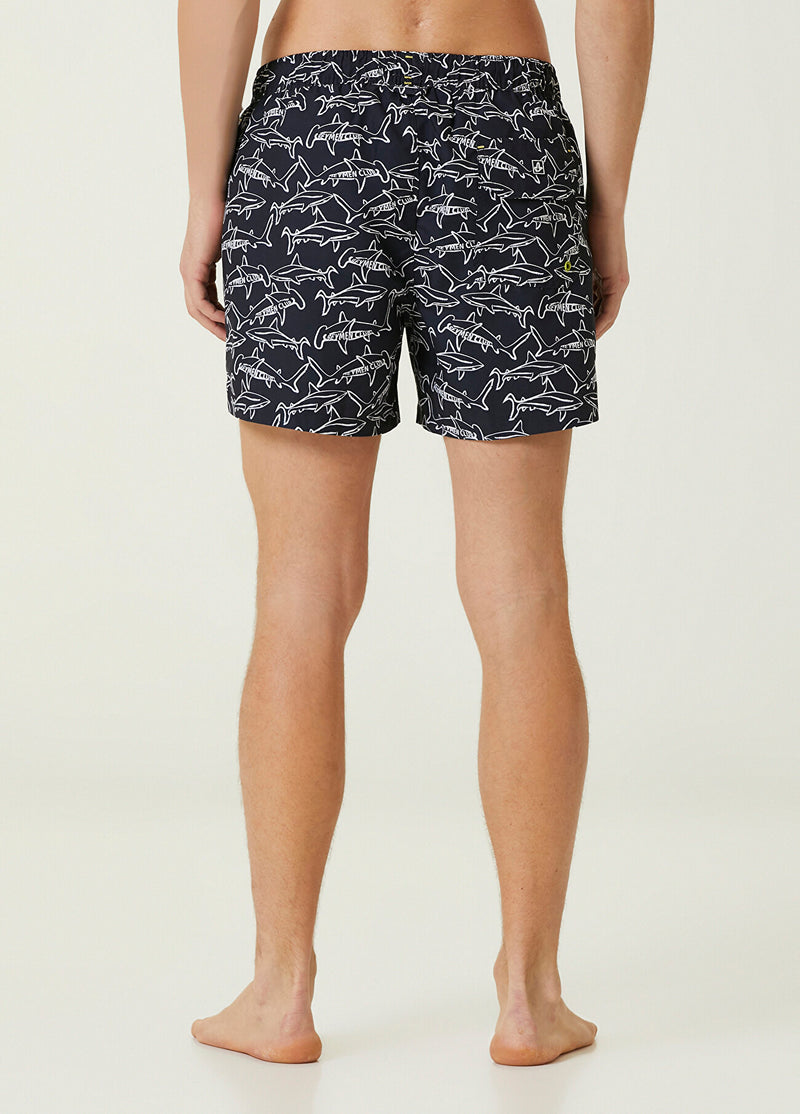 Beymen Club Men Hammerhead Shark Pattern Swim Shorts Navy