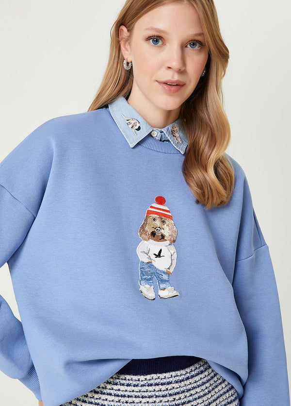 Beymen Club Dog Print Sweatshirt Blue