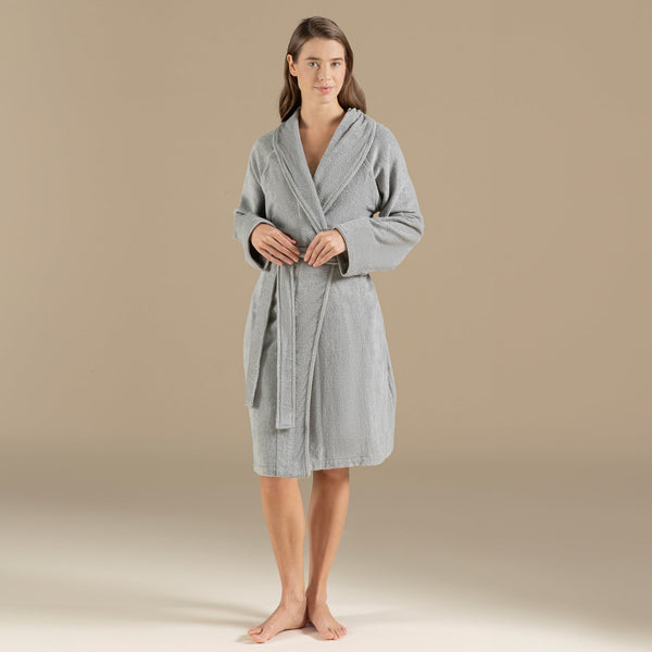 Chakra Solid Unisex Bathrobe Light Grey