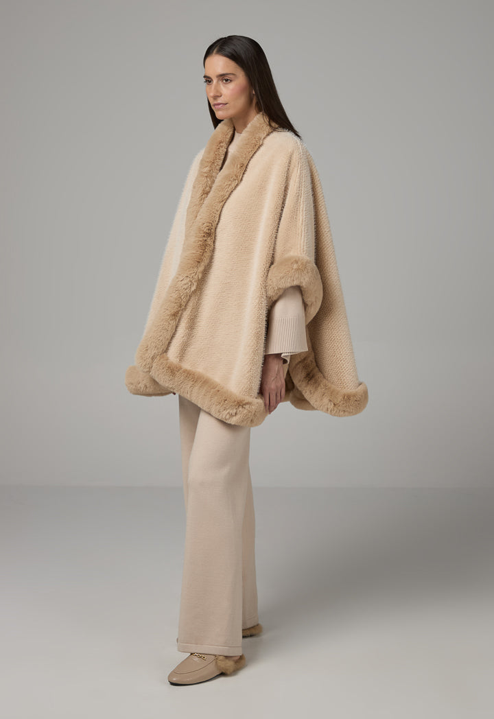 Choice Quilted Faux Fur Poncho Beige