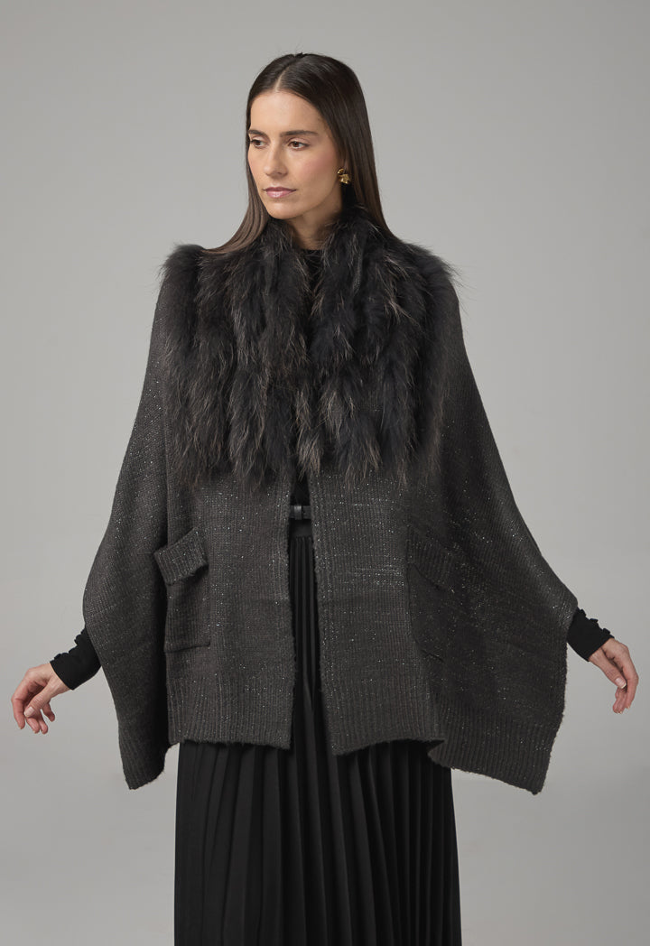 Choice Knitted Faux Fur Poncho Black