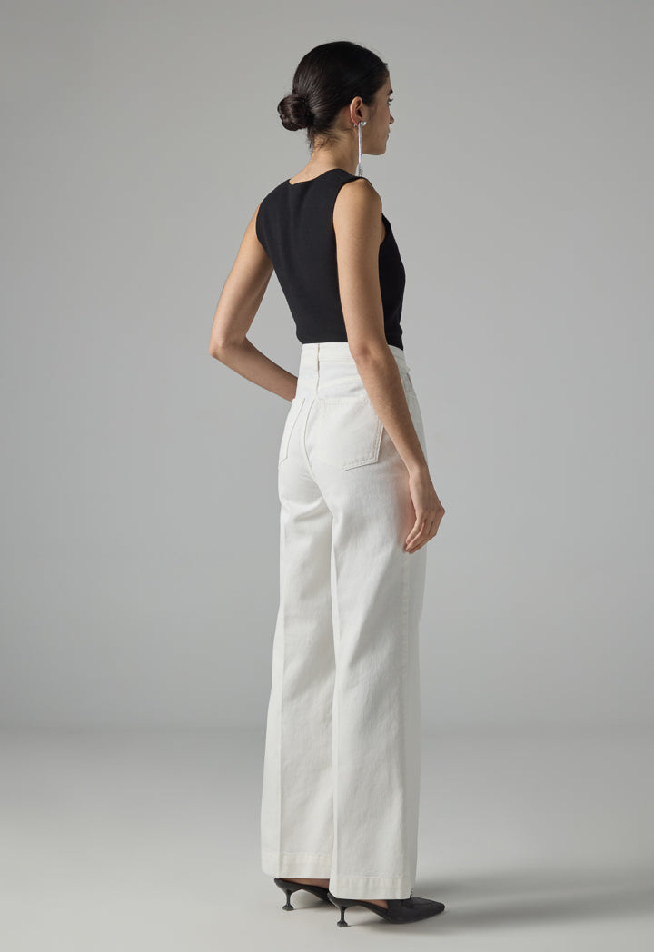 Choice Solid Straight Wide Legs Denim Trousers Off White