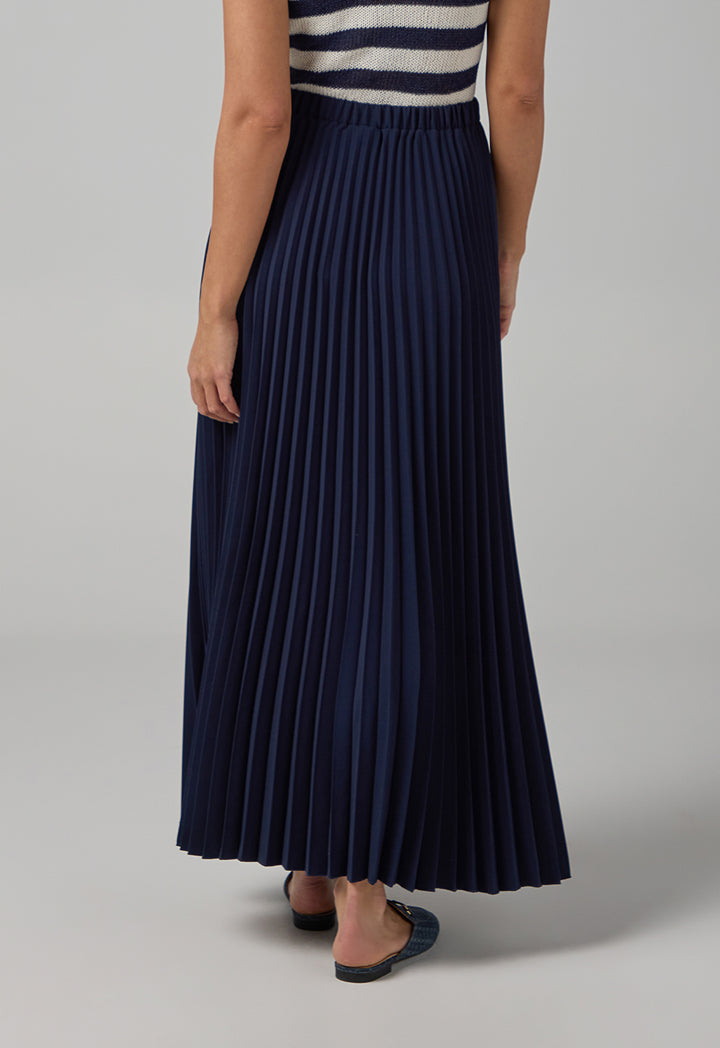 Choice Pleated Flared Basic Skirt Navy