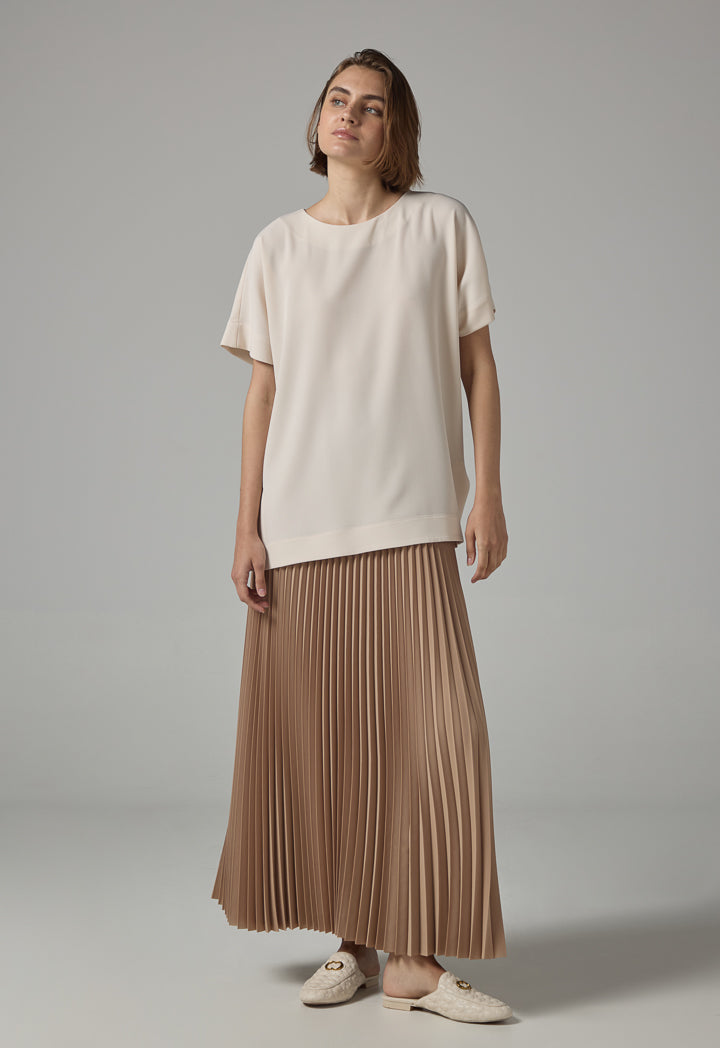 Choice Solid Side Open Wrap Skirt Beige