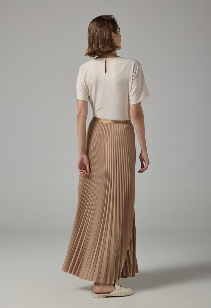 Choice Solid Side Open Wrap Skirt Beige