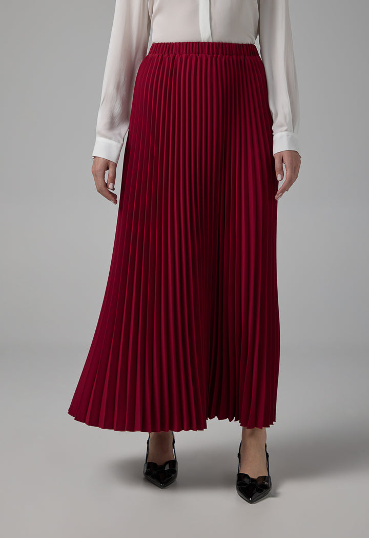 Choice Pleated Flared Basic Skirt Burgundy