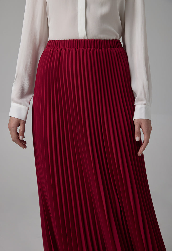 Choice Pleated Flared Basic Skirt Burgundy