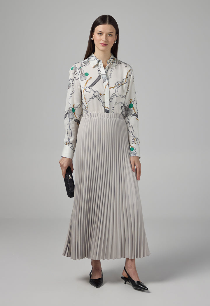 Choice Pleated Flared Basic Skirt Grey