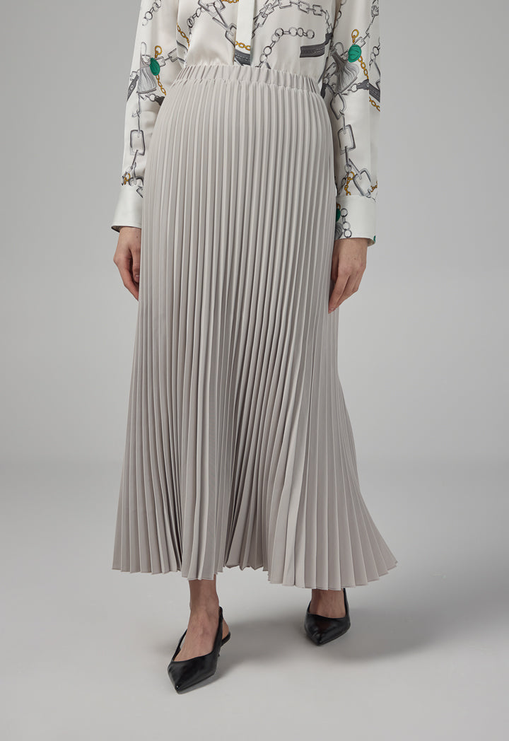 Choice Pleated Flared Basic Skirt Grey