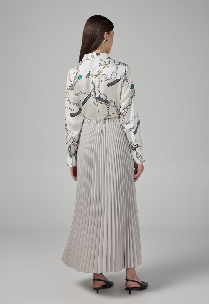 Choice Pleated Flared Basic Skirt Grey