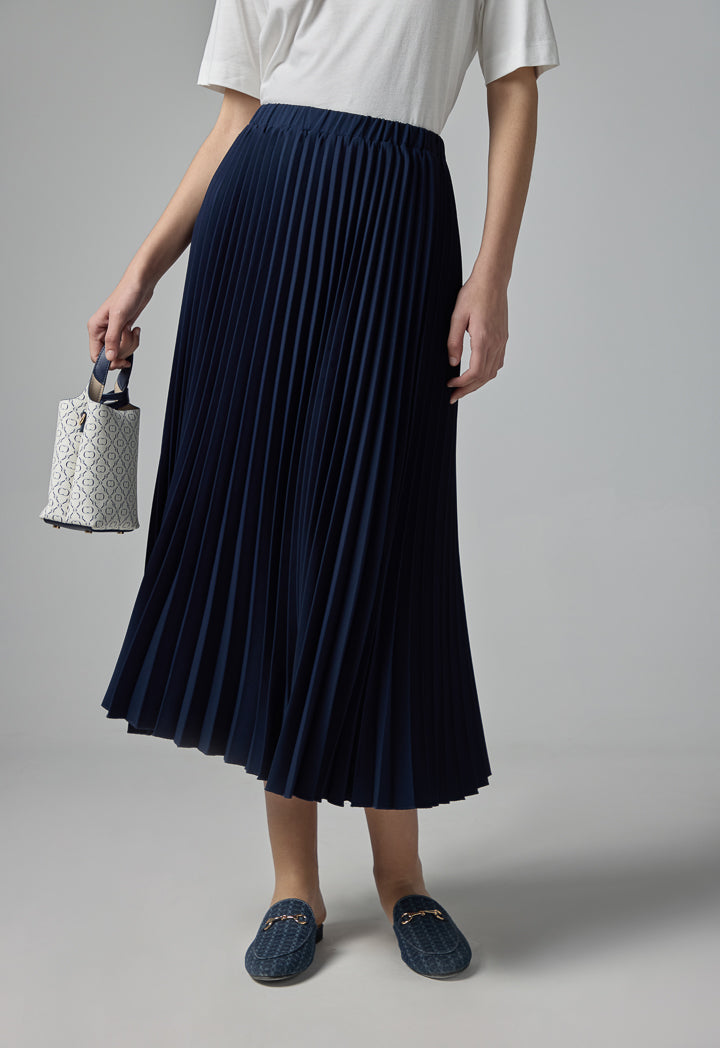 Choice High Waist Pleated Skirt Navy