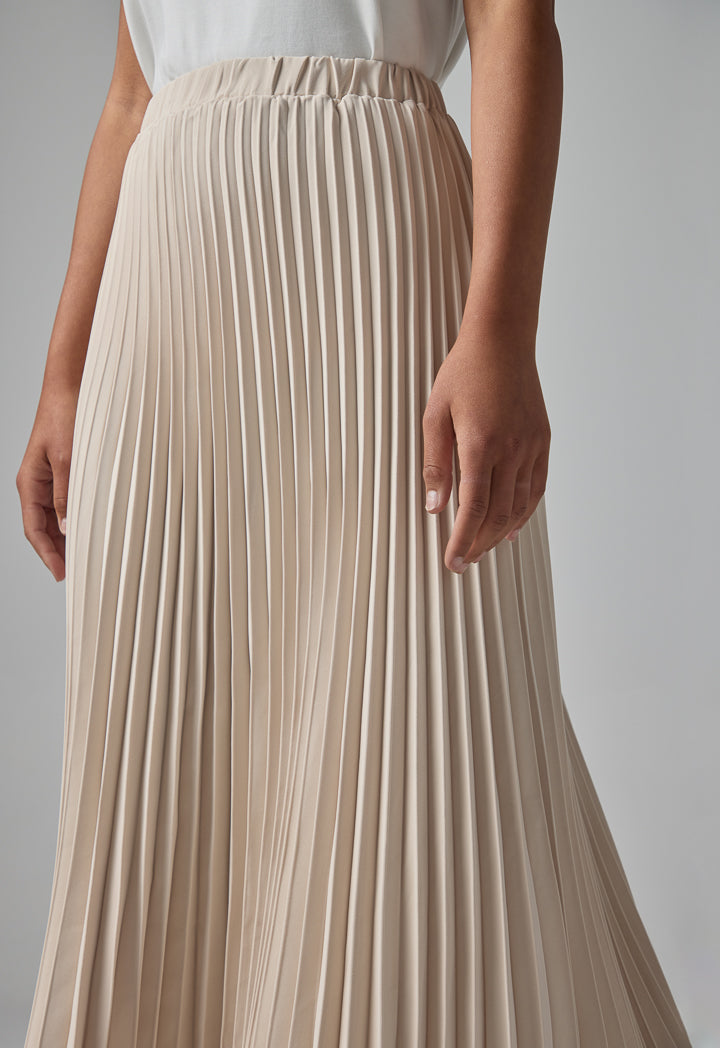 Choice High Waist Pleated Skirt Beige