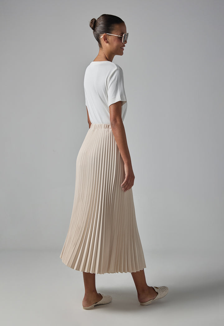 Choice High Waist Pleated Skirt Beige