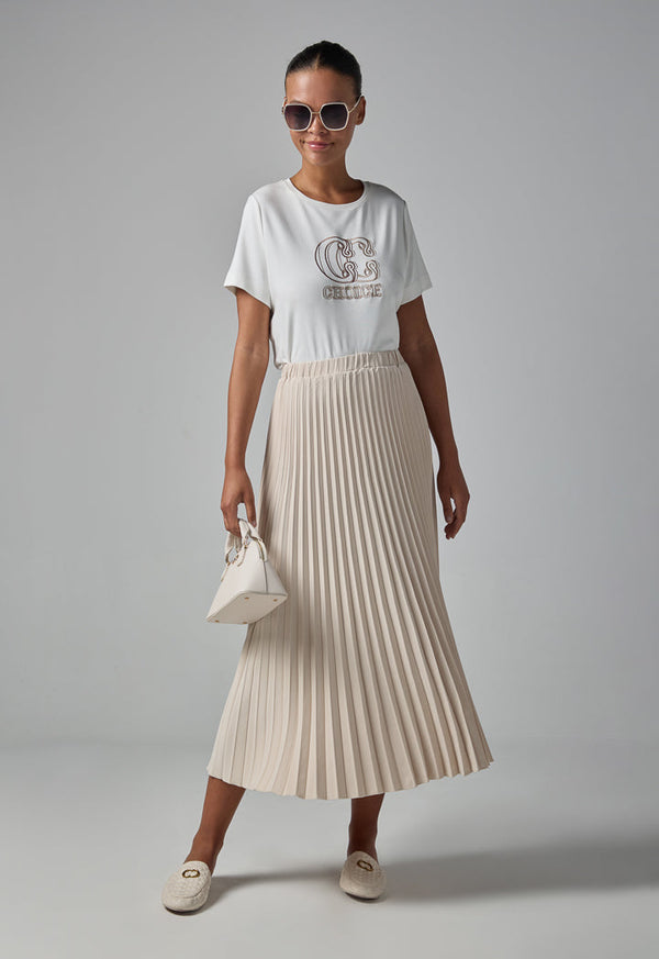 Choice High Waist Pleated Skirt Beige