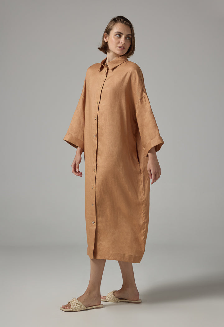 Choice Drop Shoulder Basic Shirt Dress  Caramel