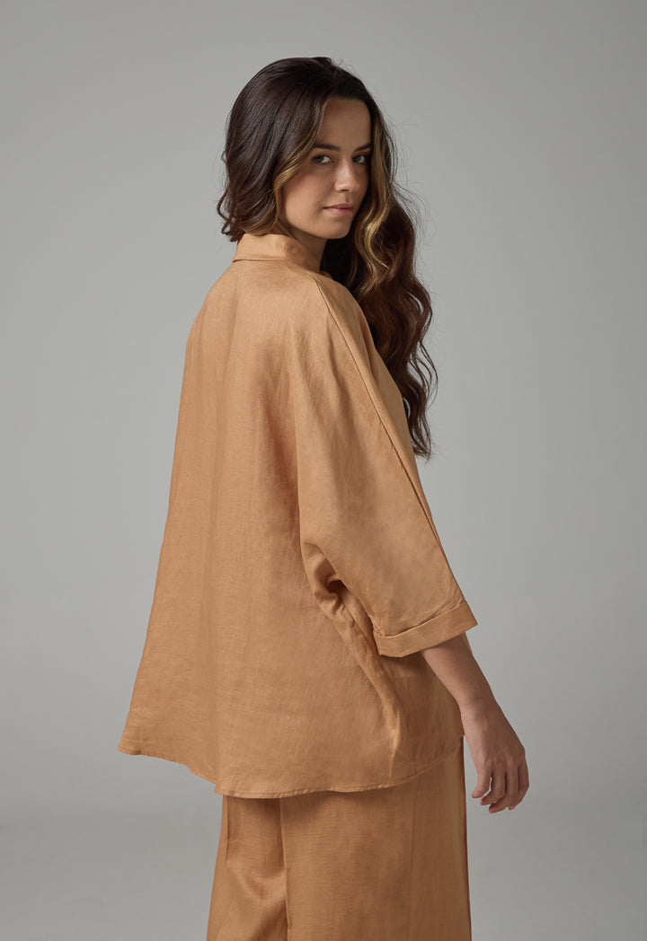 Choice Long Kimono Sleeves Basic Shirt Caramel