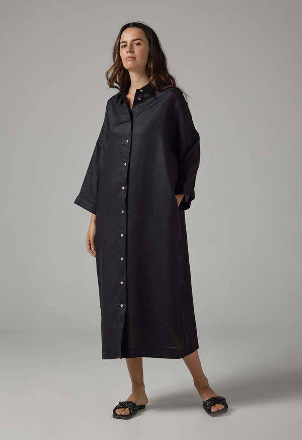 Choice Drop Shoulder Basic Shirt Dress  Black