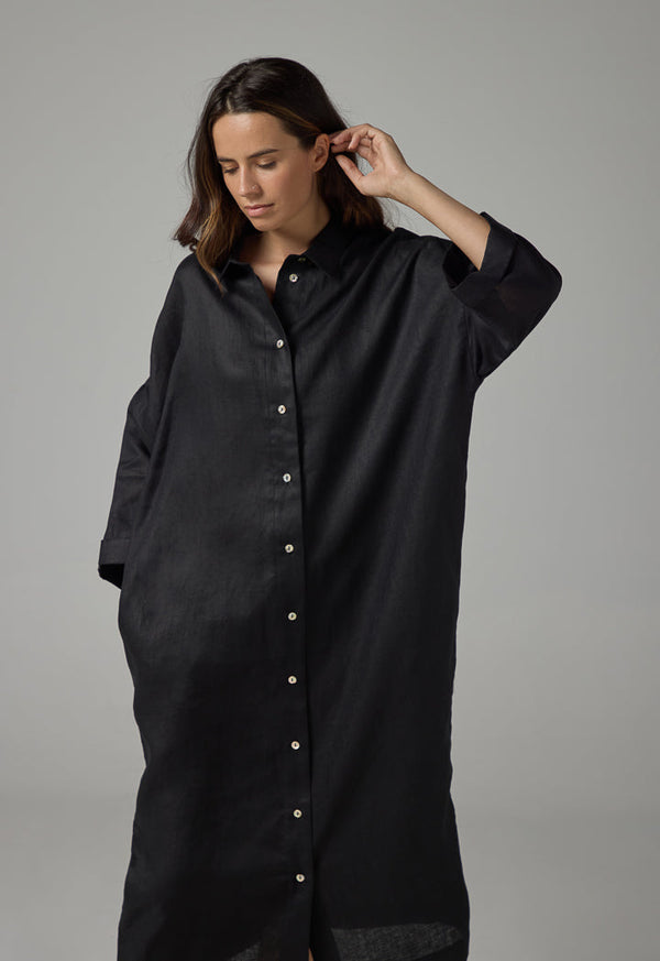 Choice Drop Shoulder Basic Shirt Dress  Black