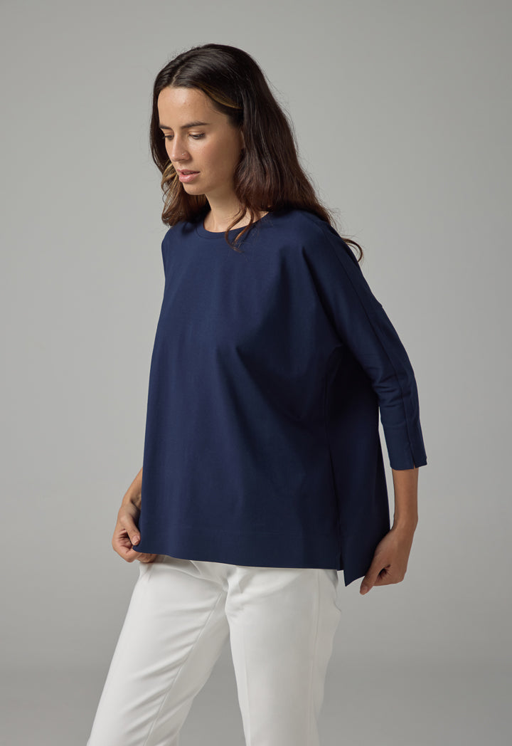 Choice Solid Short Sleeves Blouse Navy