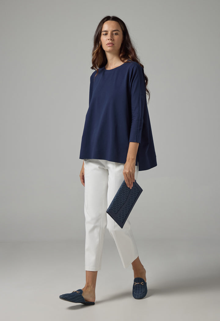 Choice Solid Short Sleeves Blouse Navy