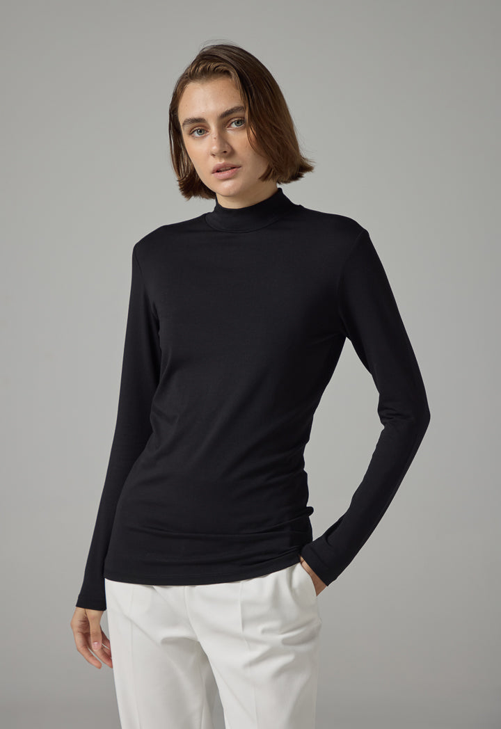 Choice High Neck Long Sleeve Basic Top Black