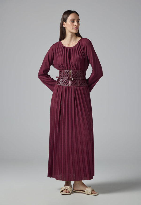 Choice Pleated Maxi Dress Burgundy