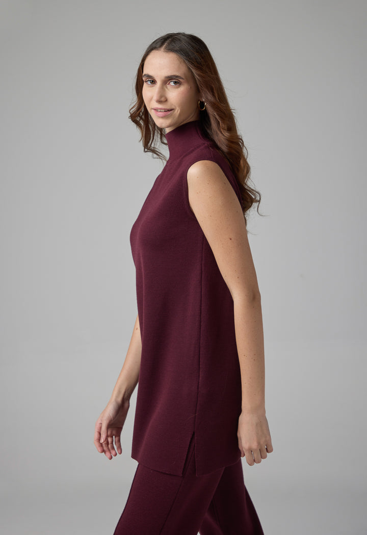 Choice Basic Sleeveless Knitted Top Burgundy