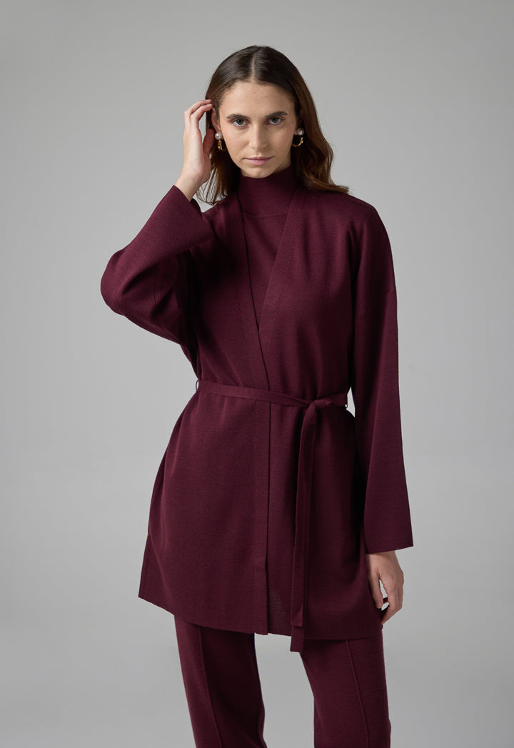 Choice Solid Long Sleeve Knitted Cardigan Burgundy