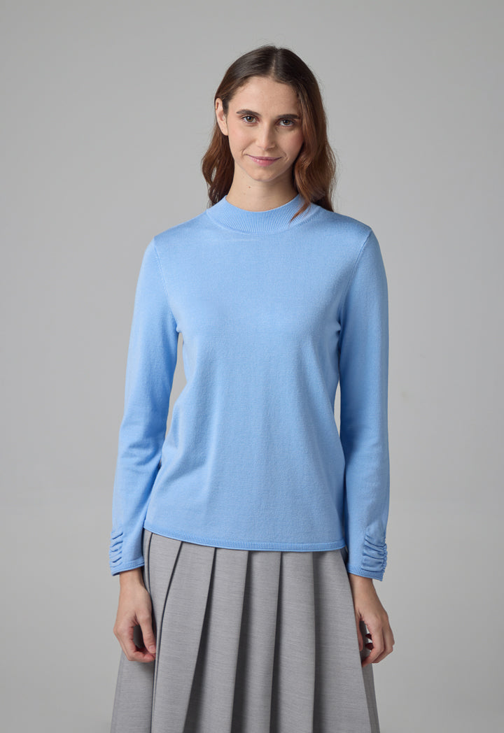 Choice Long Sleeve Knitted Basic Sweater Blue