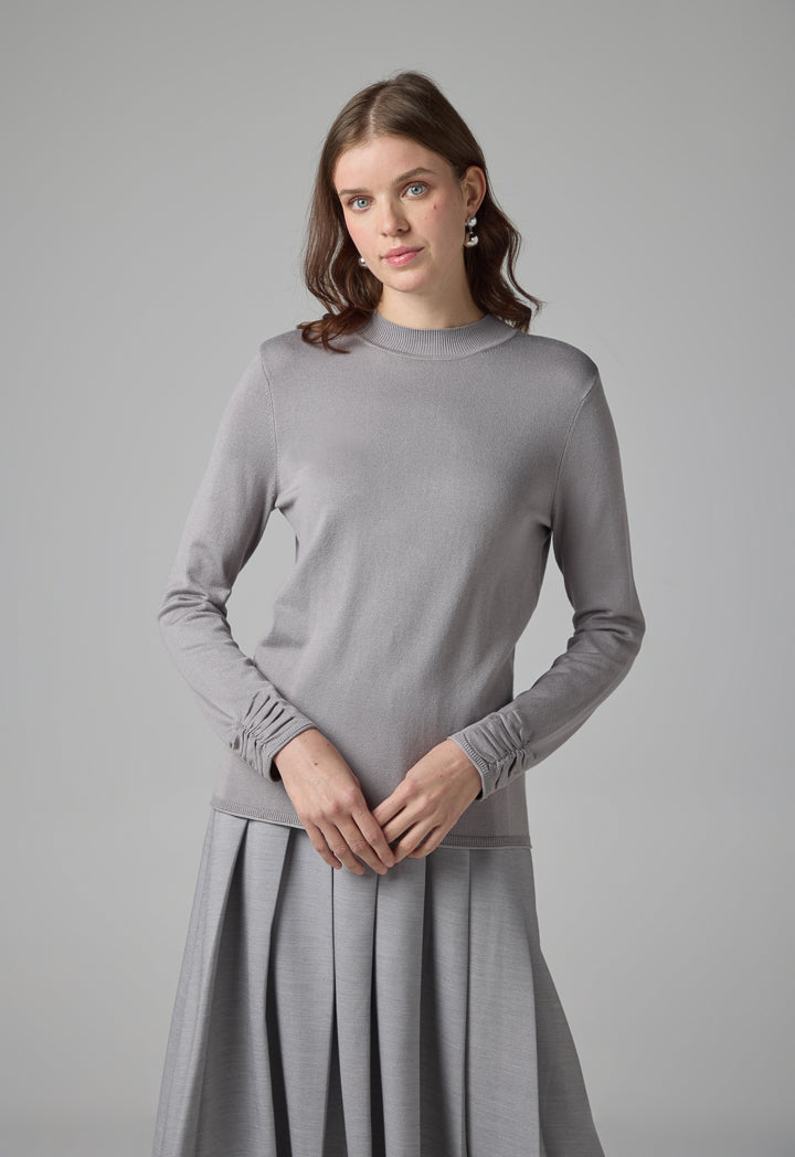 Choice Long Sleeve Knitted Basic Sweater Grey