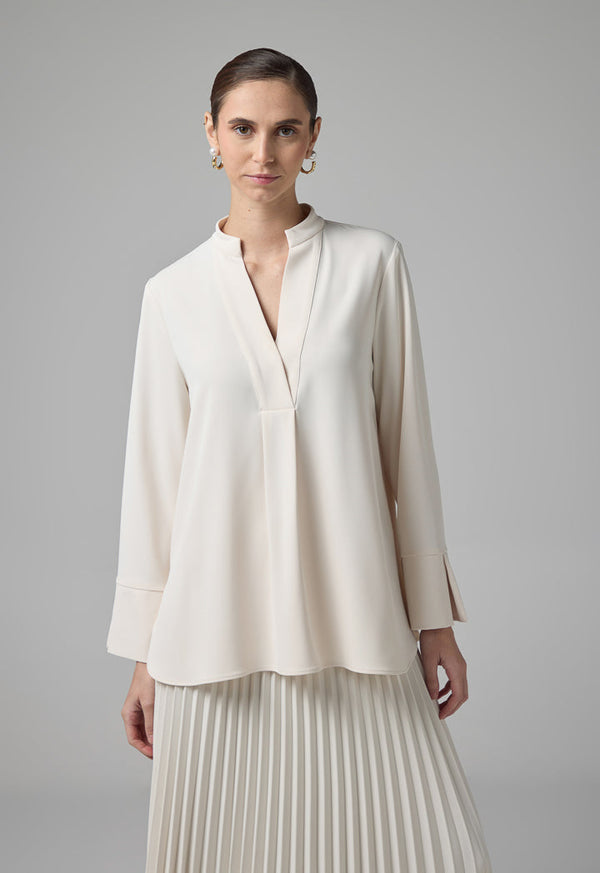 Choice V- Neck Solid Blouse Light Beige