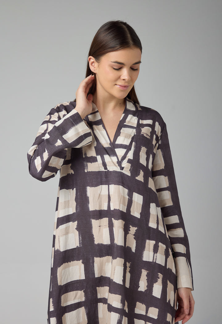 Choice V-Neck Printed Oversized Dress Multi Color