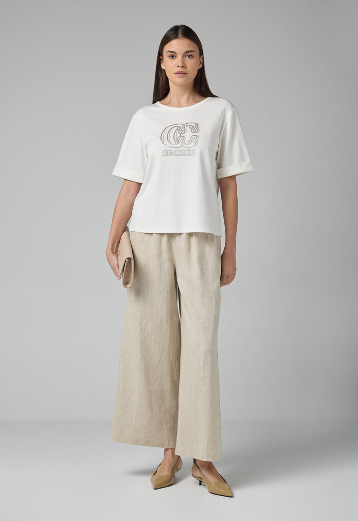 Choice Solid Crystal Embellished T-Shirt Off White