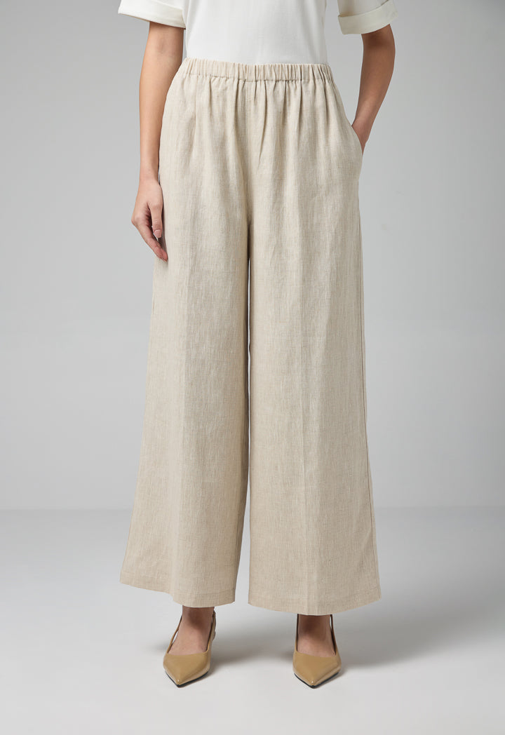 Choice Solid Wide Legs Trousers Beige