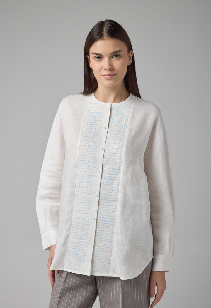 Choice Long Kimono Sleeves Linen Shirt Off White