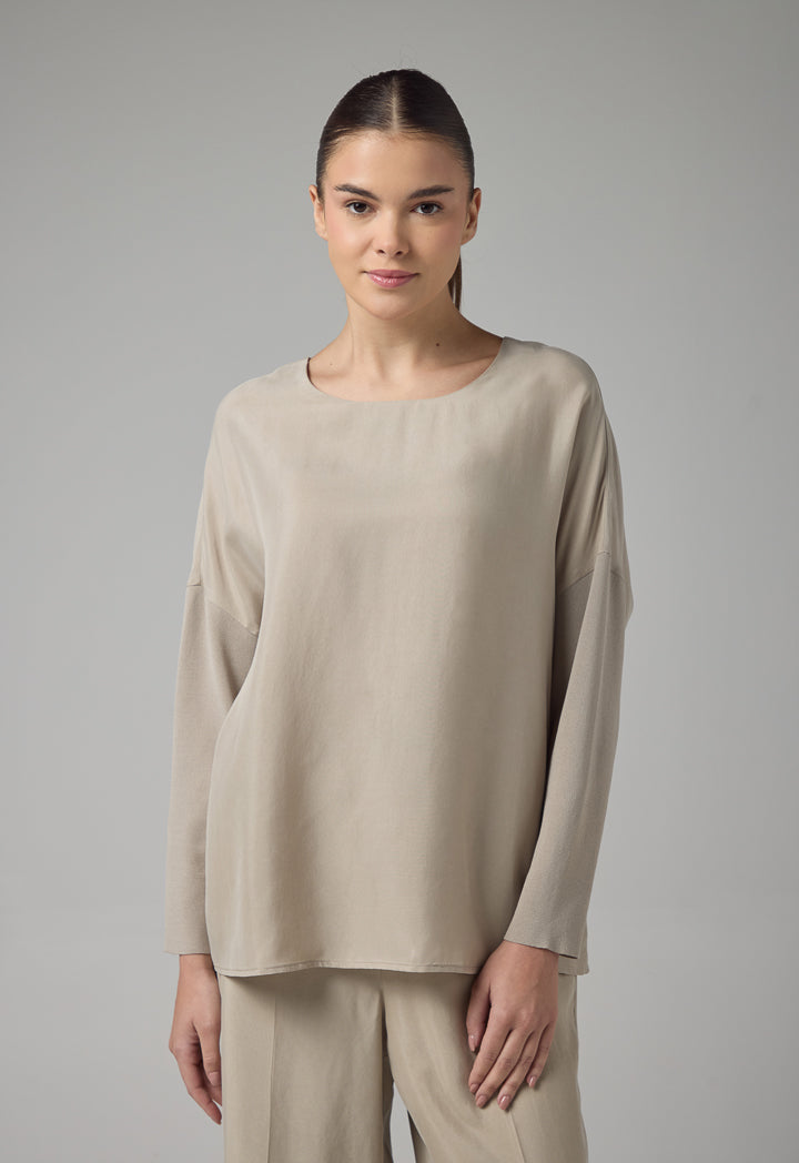 Choice Contrast Long Sleeve Blouse Grey