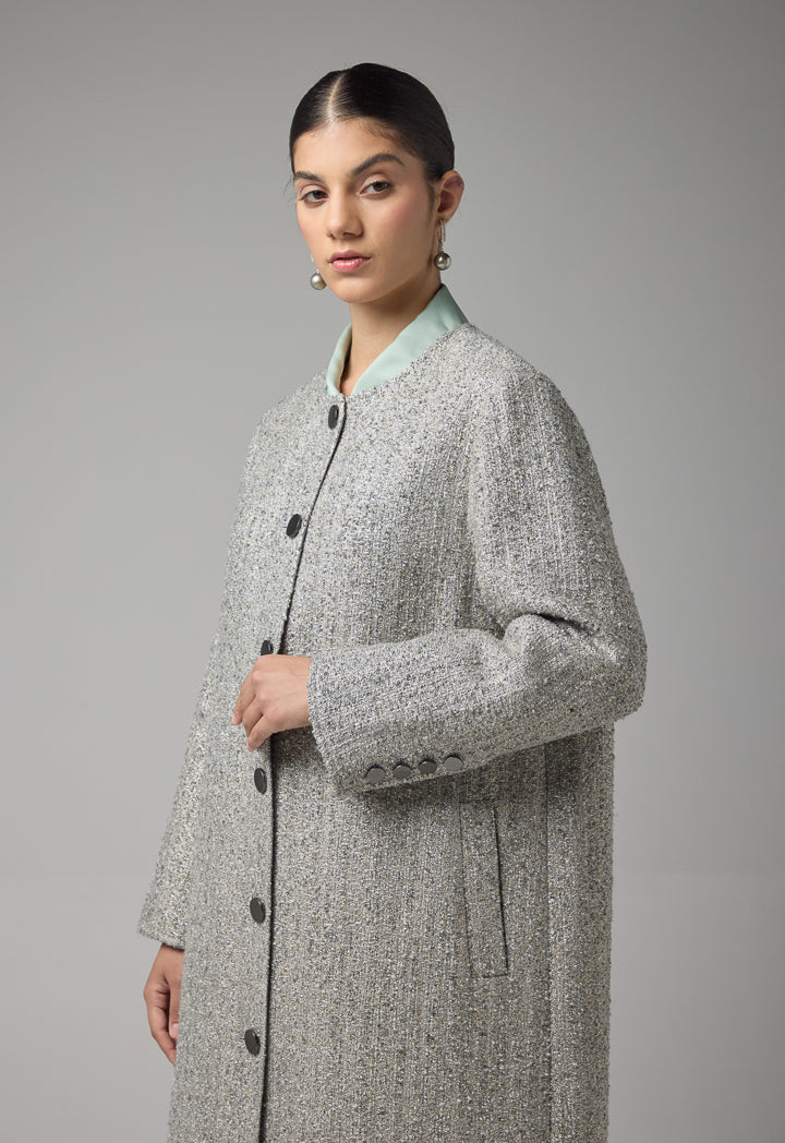 Choice Tweed Lurex Maxi Jacket  Grey