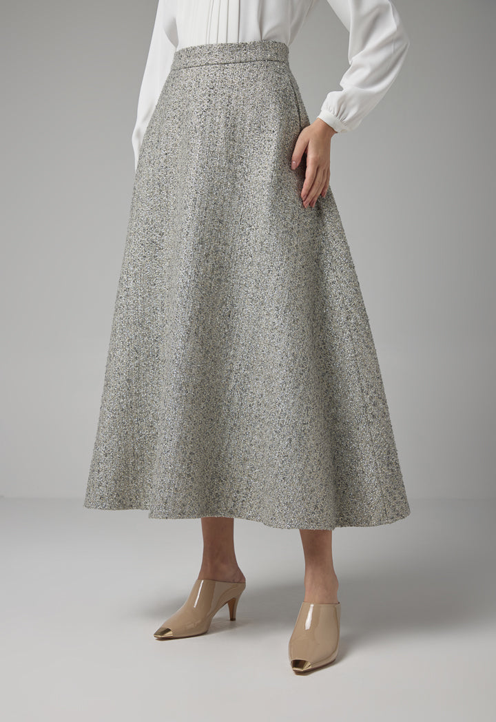 Choice Tweed Lurex Maxi Skirt Grey