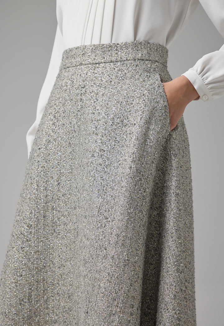 Choice Tweed Lurex Maxi Skirt Grey