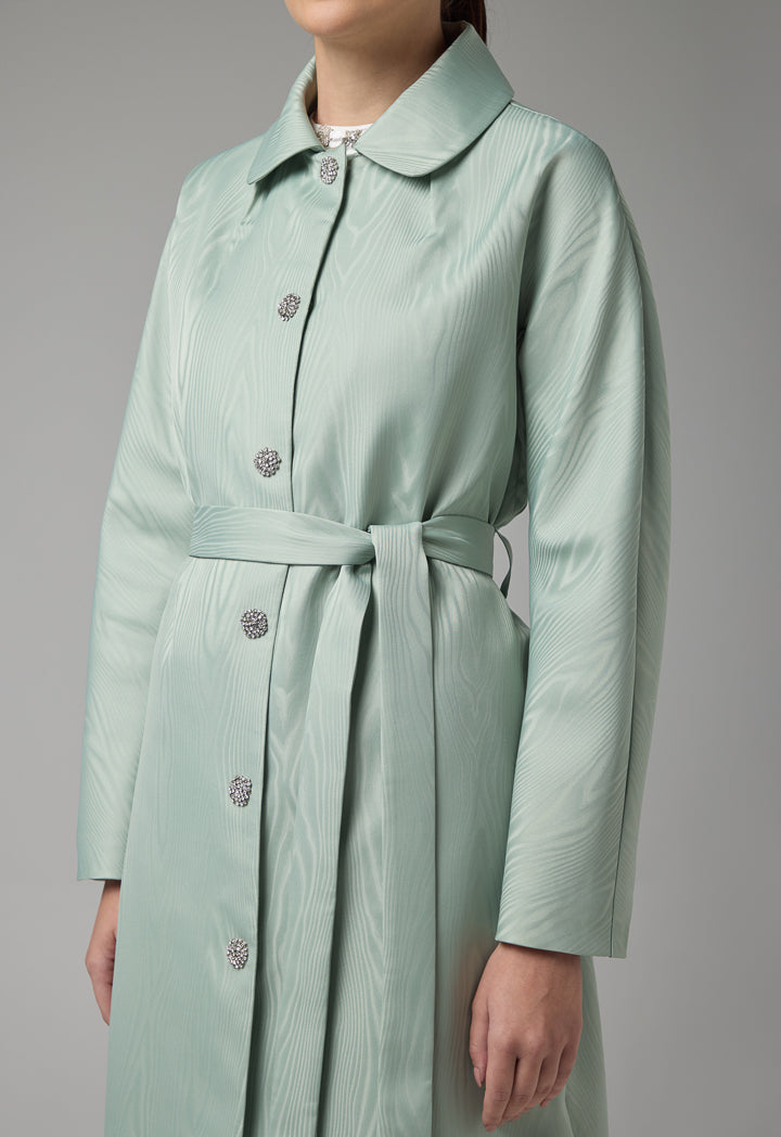 Choice Long Sleeve Jacquard Belted Dress Mint