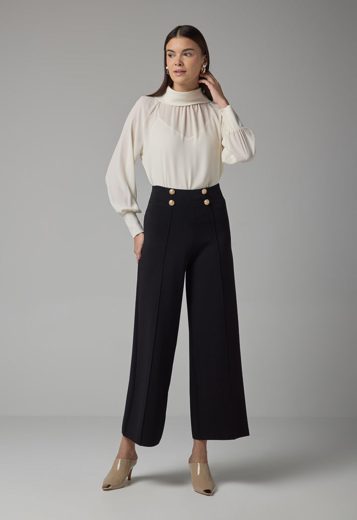 Choice Knitted Pin Tuck Wide Leg Trousers Black