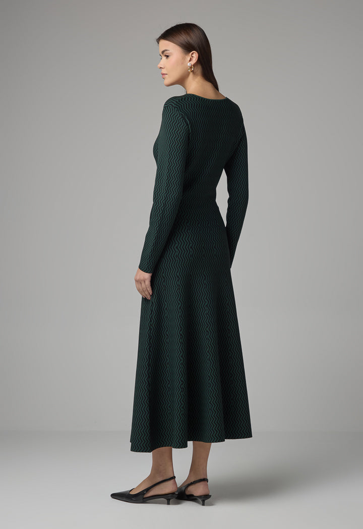 Choice Contrast Knitted Maxi Dress Green