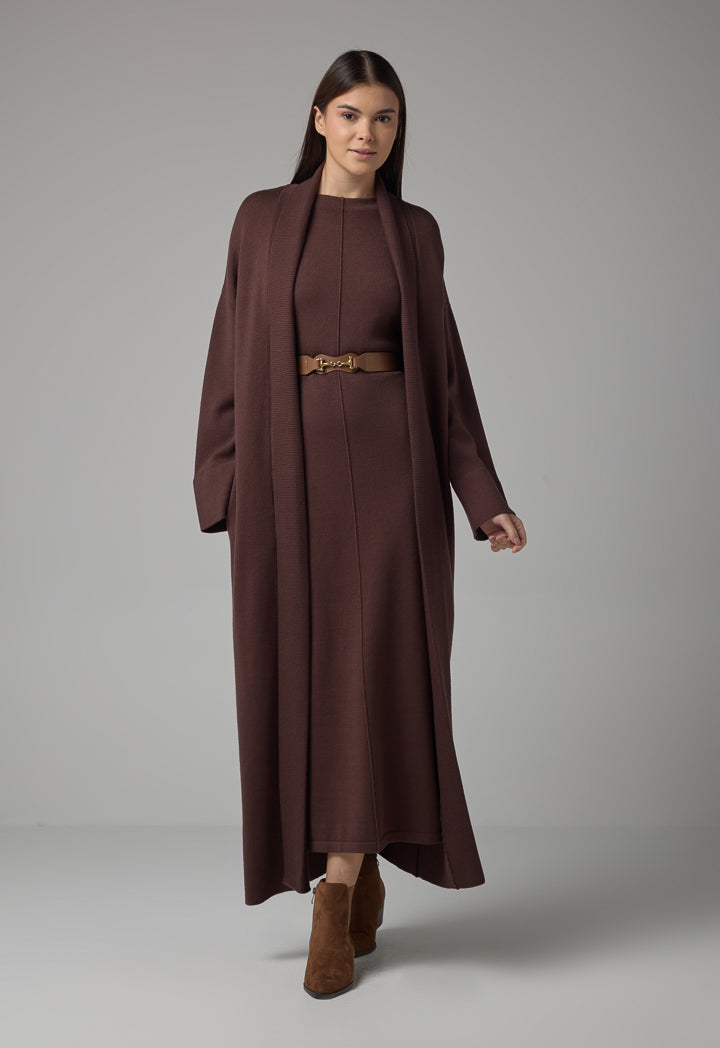 Choice Solid Drop Shoulder Knitted Winter Abaya Brown