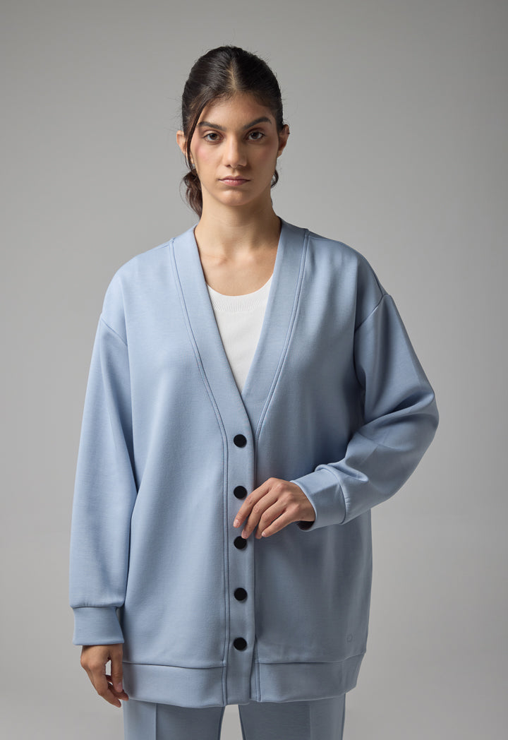 Choice Long Sleeve Drop Shoulder Cardigan Blue